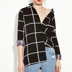 Black Long Sleeve Plaid Buttons Shirt